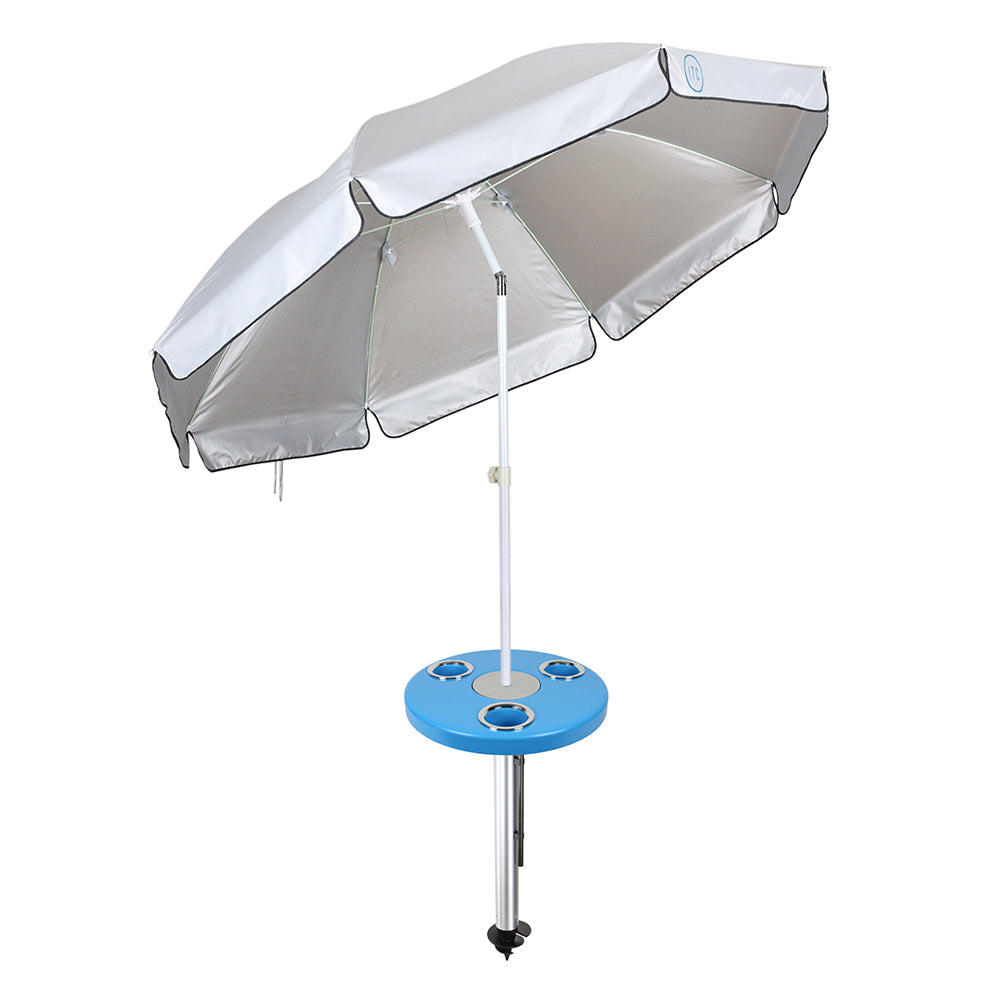 Aqua Blue Beach Table w/ Sand Bar Table Leg & Umbrella | ITC Shop Now