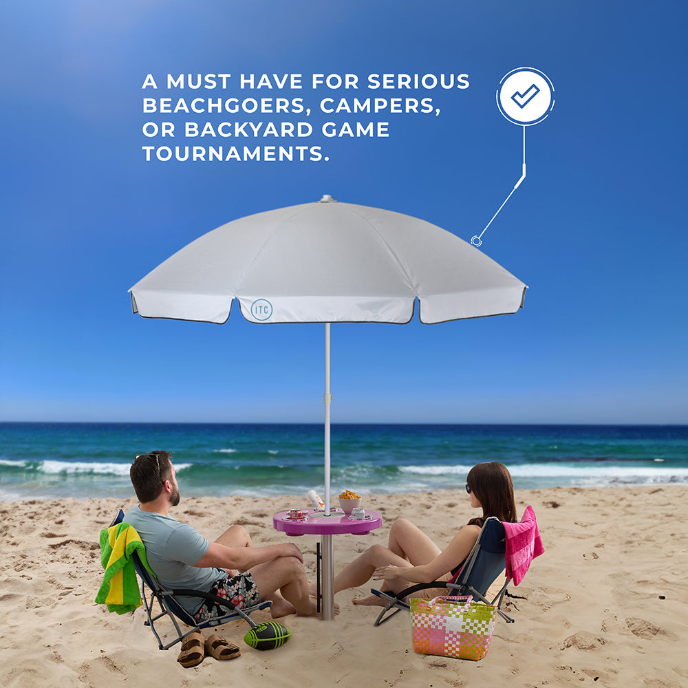Magenta Pink Beach Table w/ Sand Bar Table Leg & Umbrella | ITC Shop Now