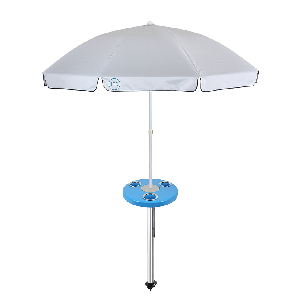 Aqua Blue Beach Table w/ Sand Bar Table Leg & Umbrella | ITC Shop Now