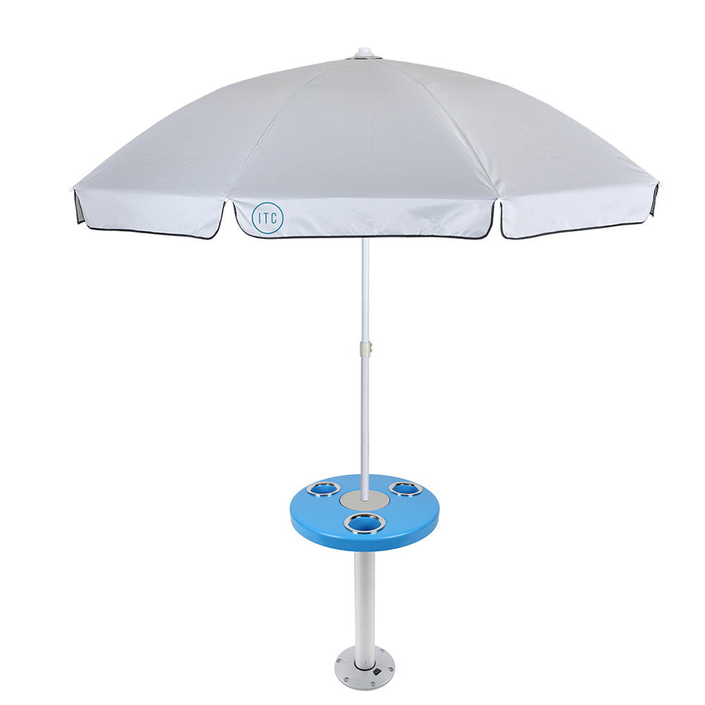 Aqua Blue Round Boat Table System with Umbrella | ITC Shop Now