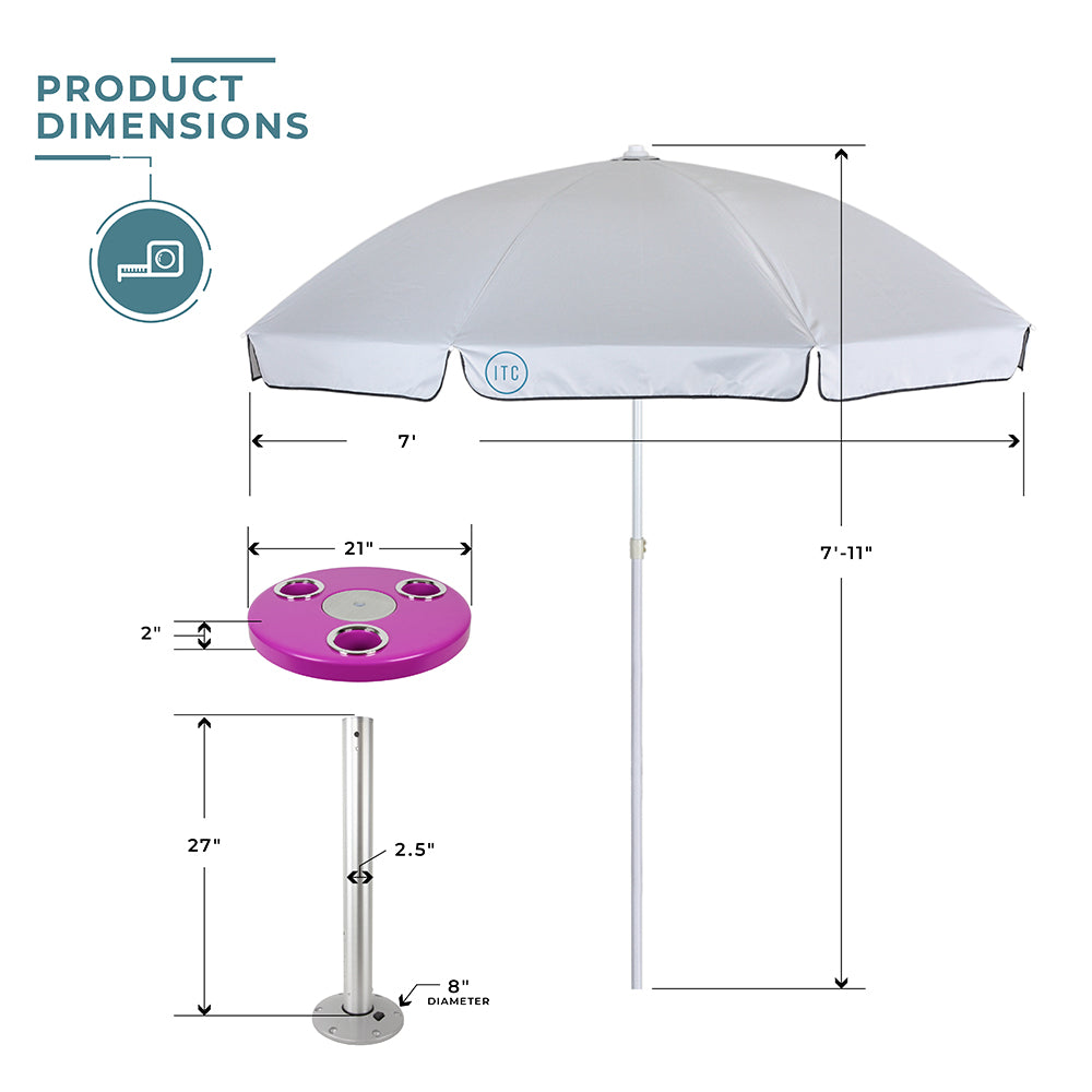 Magenta Pink Round Boat Table System with Umbrella | ITC Shop Now