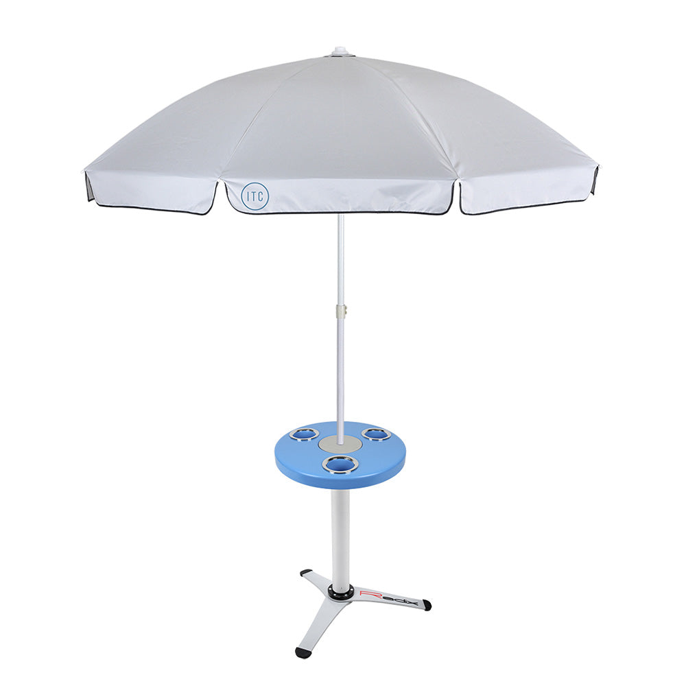 Round Outdoor Table with Radix Table Leg Stand and Umbrella