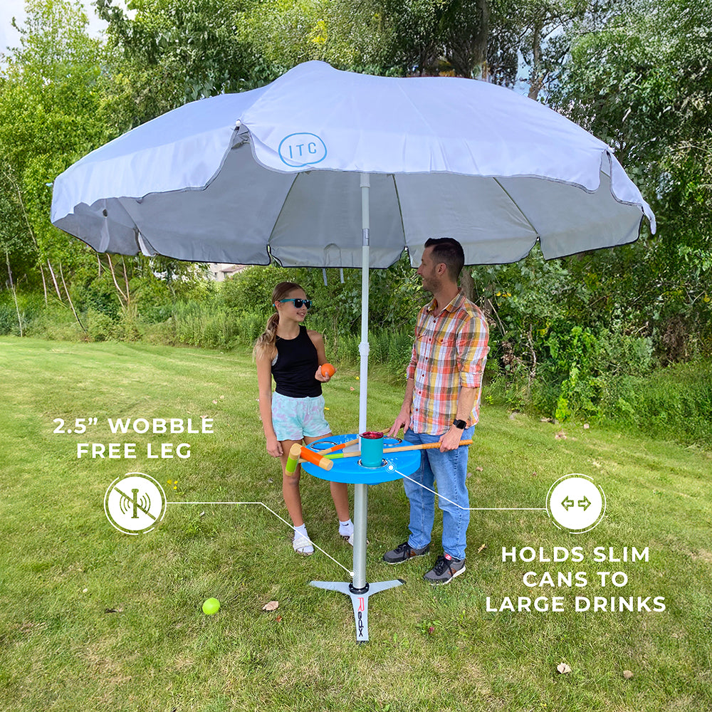 Round Outdoor Table with Radix Table Leg Stand and Umbrella