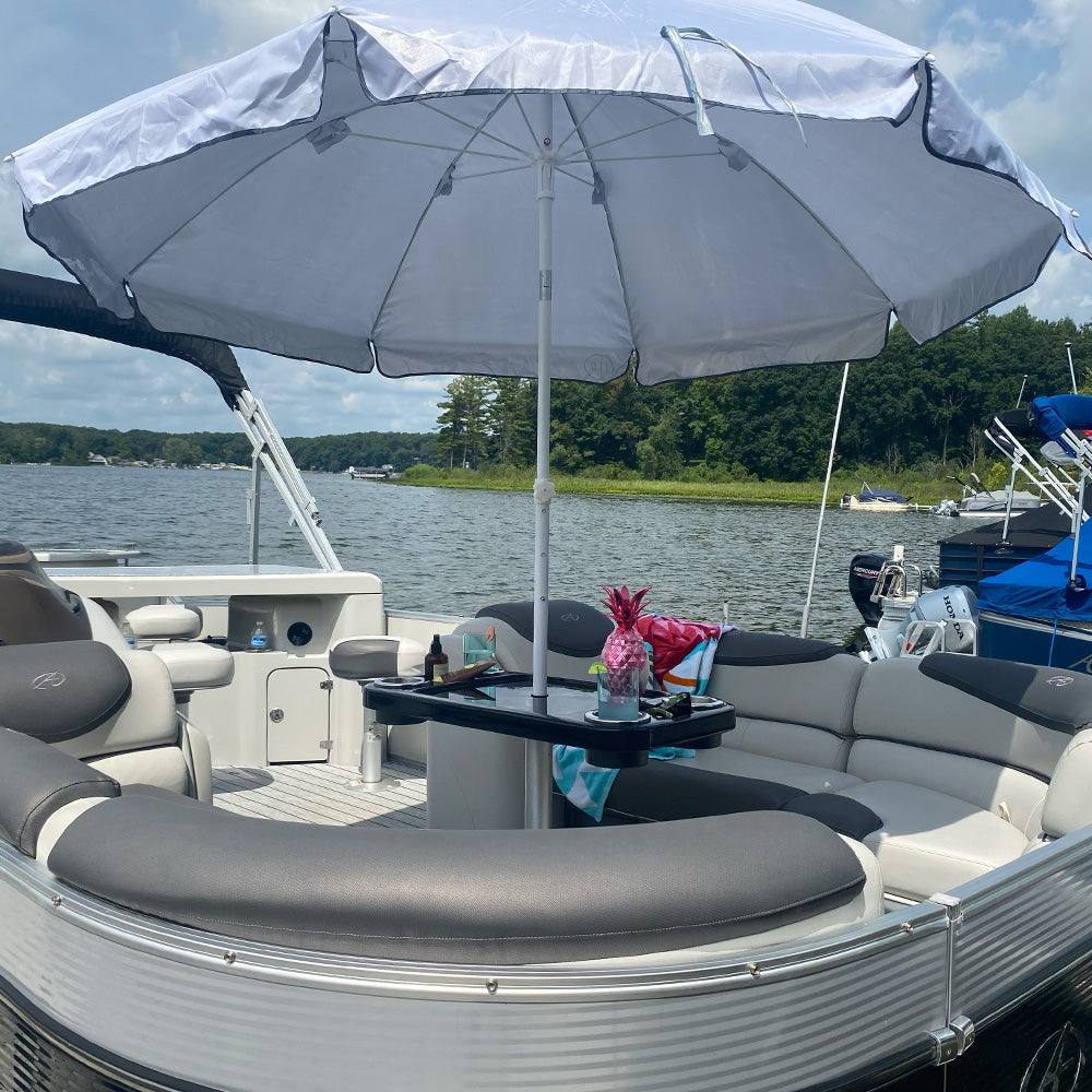 Non-Lit Party Boat Table with Cypress Leg and Umbrella