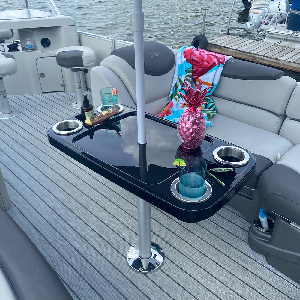 Non-Lit Party Boat Table with Cypress Leg and Umbrella