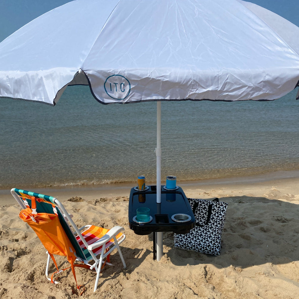 Non-Lit Party Table with Sand Bar Leg and Umbrella