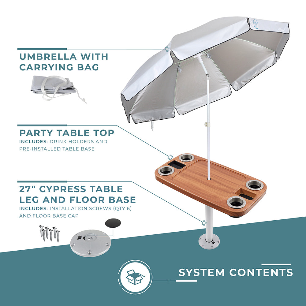 Non-Lit Party Boat Table with Cypress Leg and Umbrella