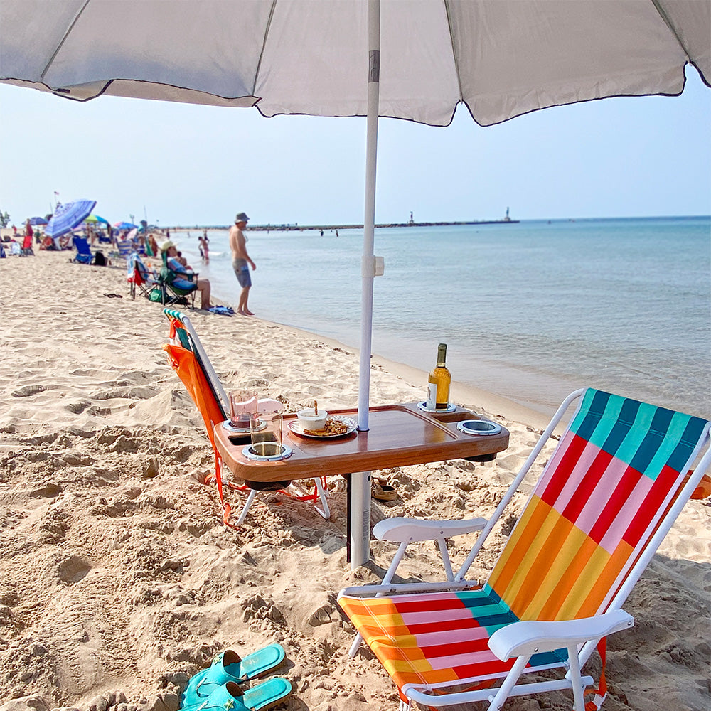 Non-Lit Party Table with Sand Bar Leg and Umbrella