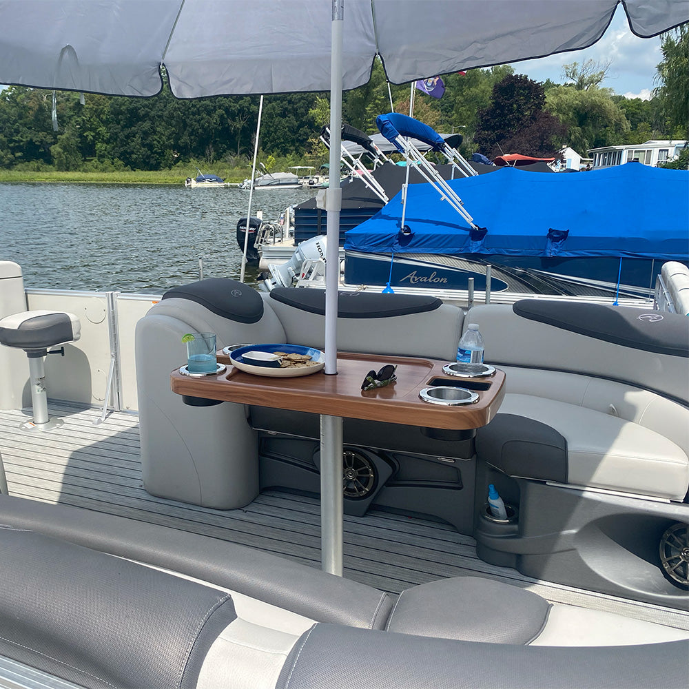 Non-Lit Party Boat Table with Cypress Leg and Umbrella