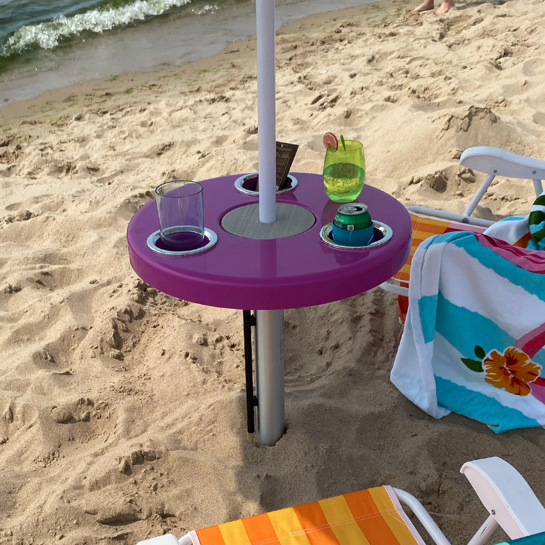 Beach Table w/ Sand Bar Table Leg and Umbrella