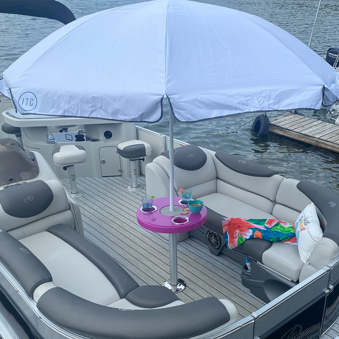 Aqua Blue Round Boat Table System with Umbrella