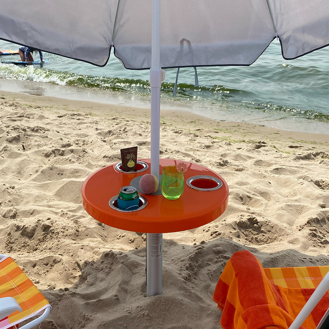 Beach Table w/ Sand Bar Table Leg and Umbrella