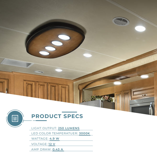 Radiance 3 LED RV & Marine Recessed Overhead Light with Glass Lens