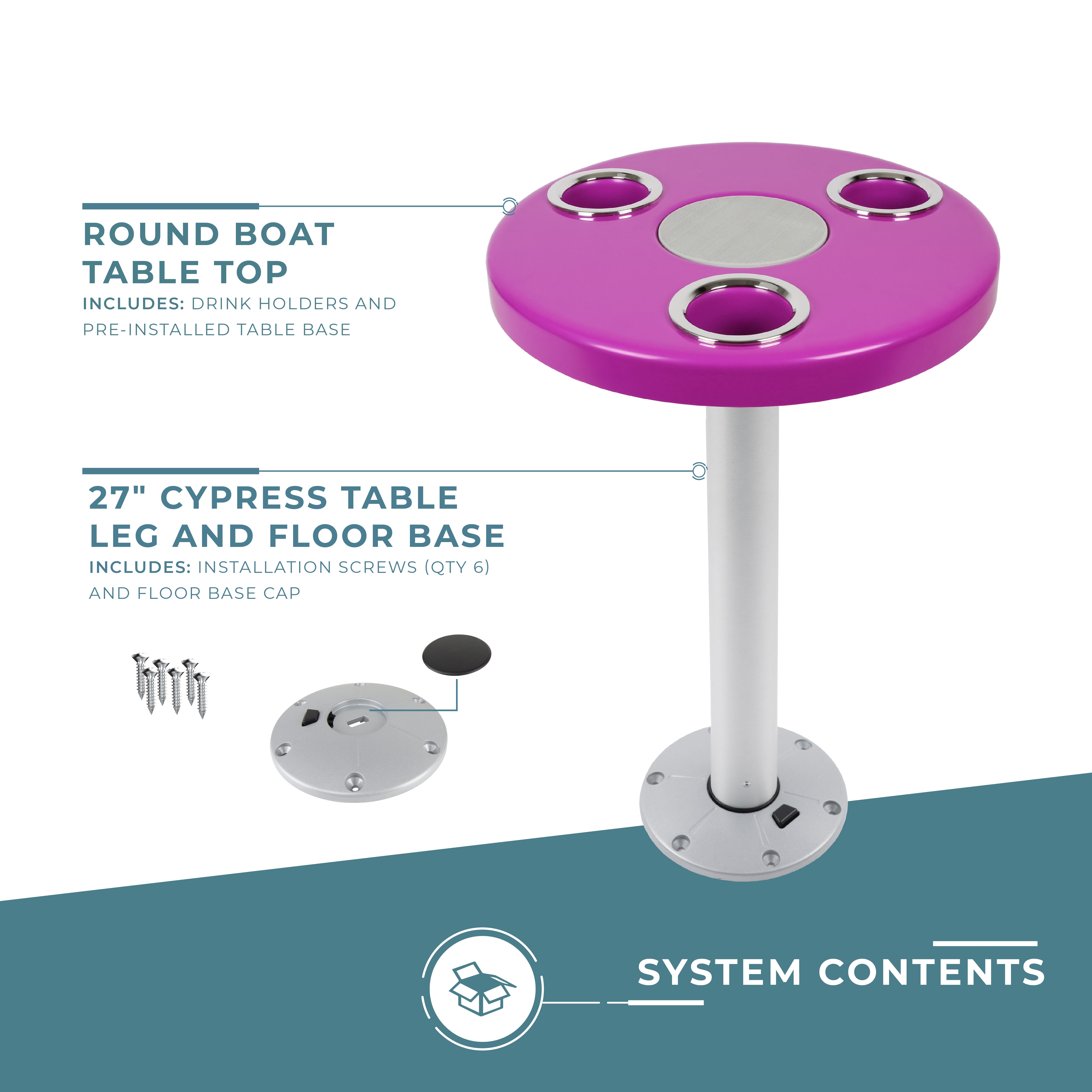 Magenta Pink Round Boat Table System