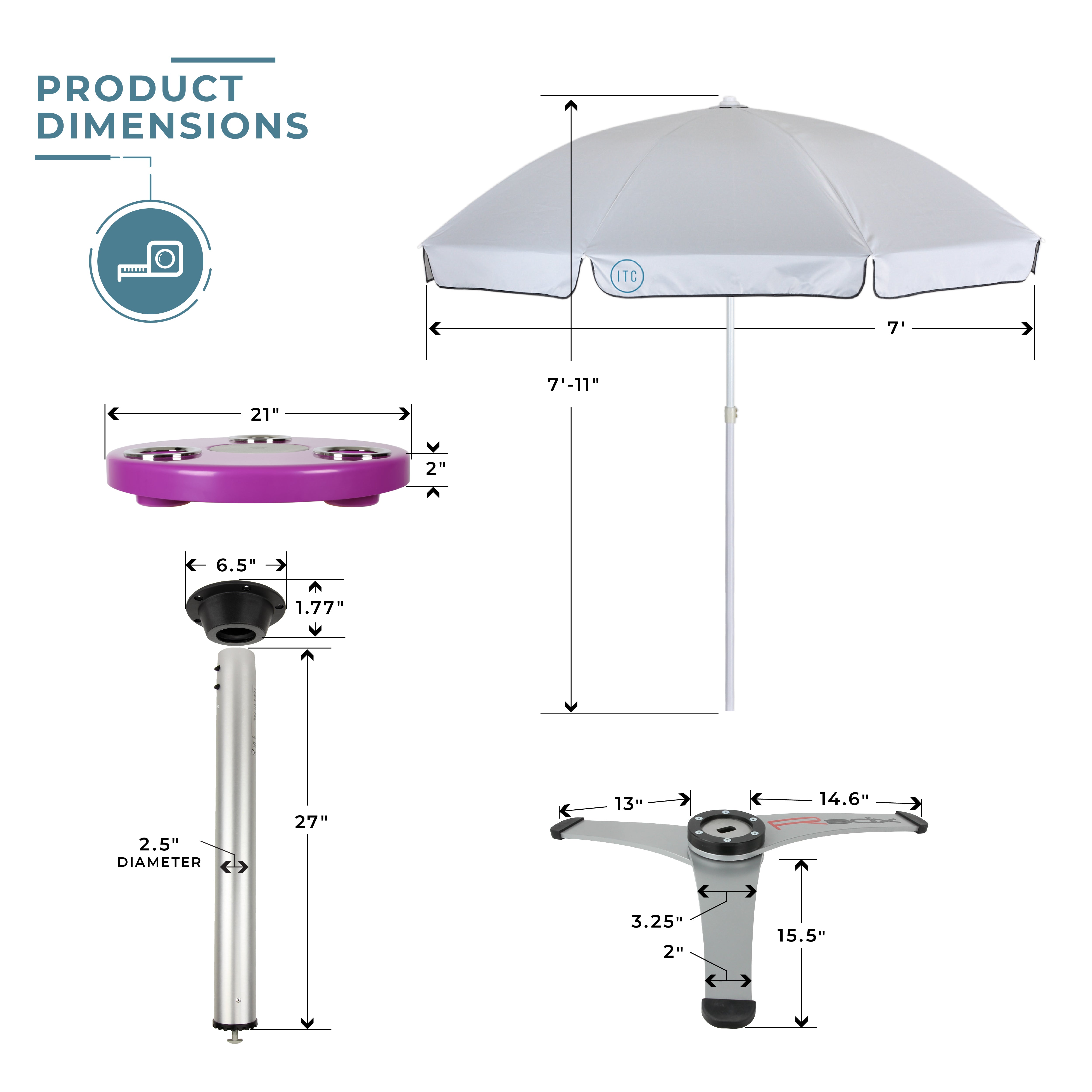 Round Outdoor Table with Radix Table Leg Stand and Umbrella