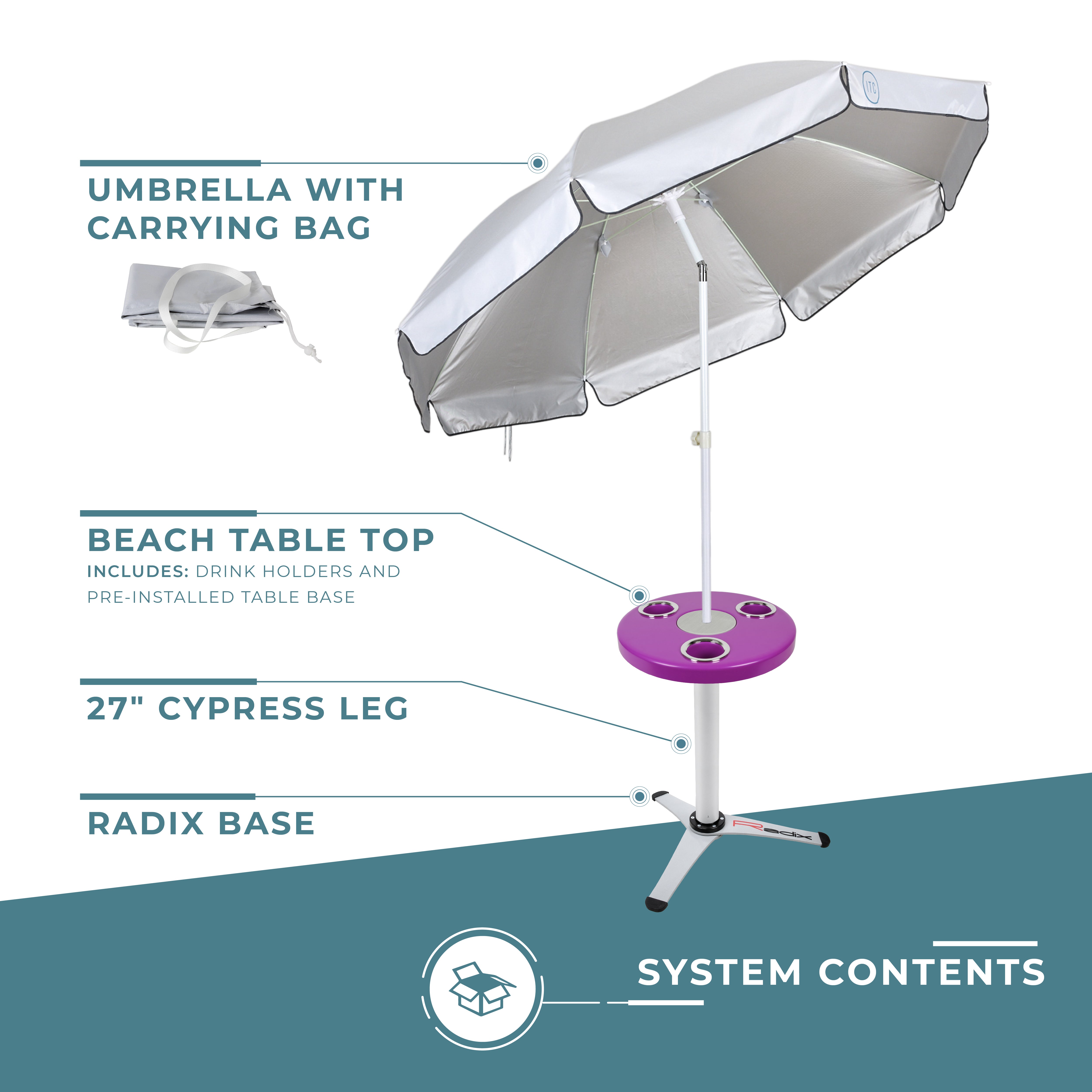 Round Outdoor Table with Radix Table Leg Stand and Umbrella