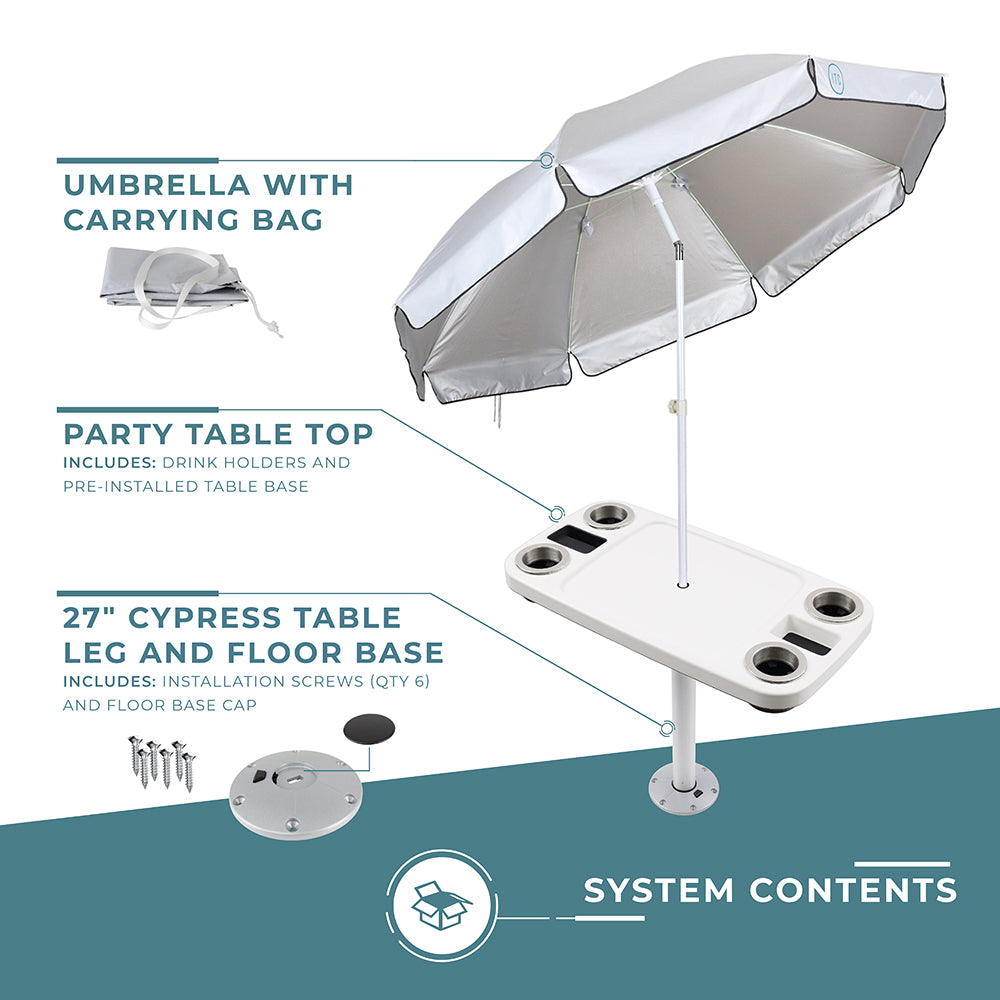 Non-Lit Party Boat Table with Cypress Leg and Umbrella