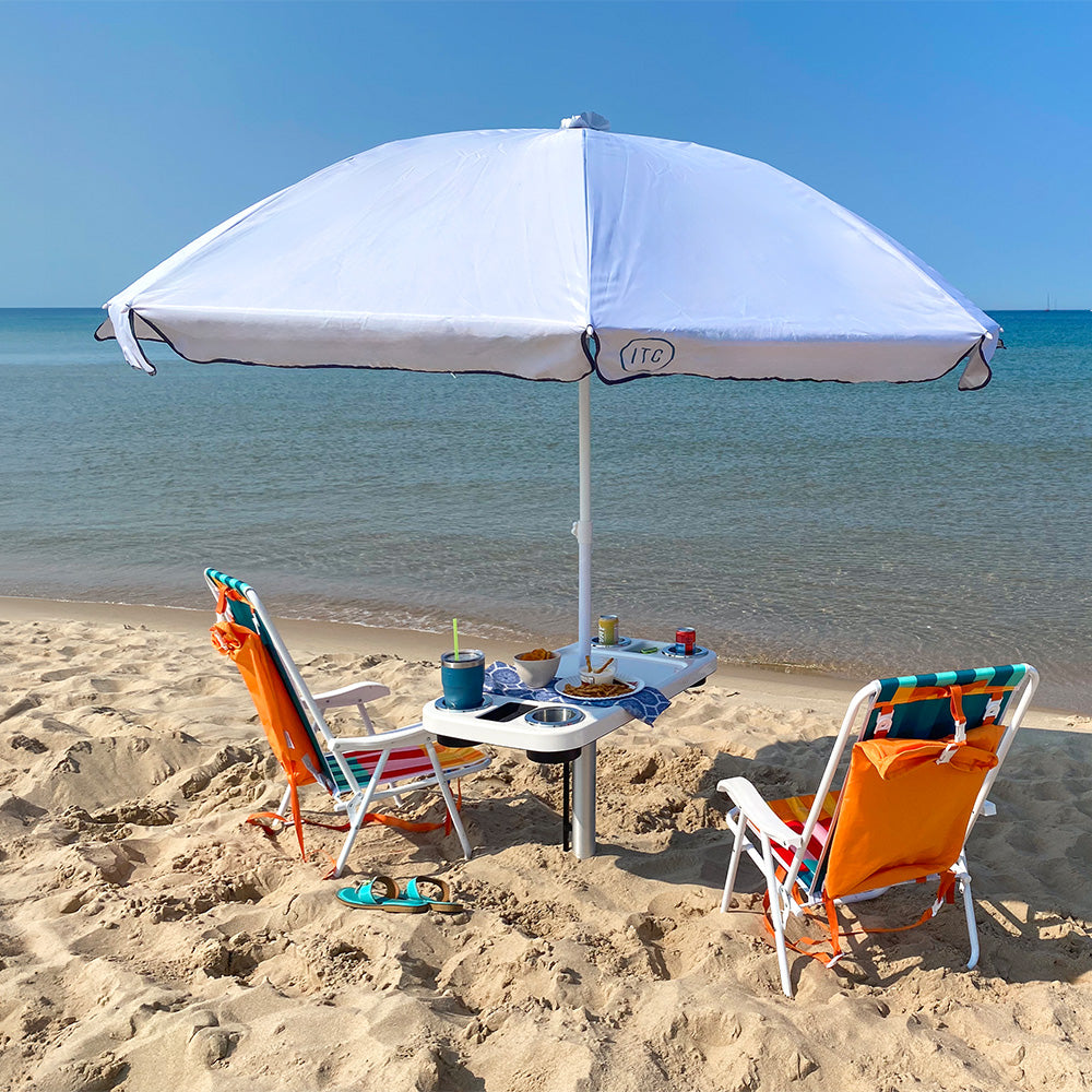 Non-Lit Party Table with Sand Bar Leg and Umbrella