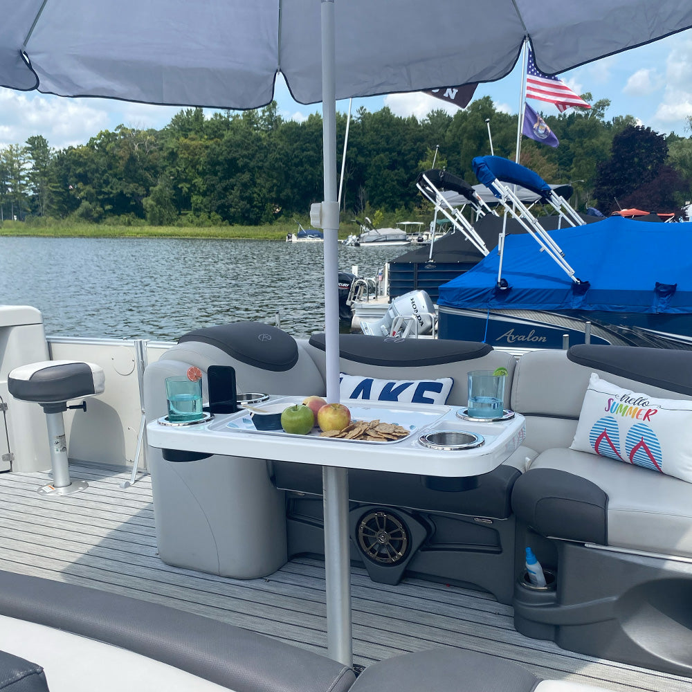 Non-Lit Party Boat Table with Cypress Leg and Umbrella