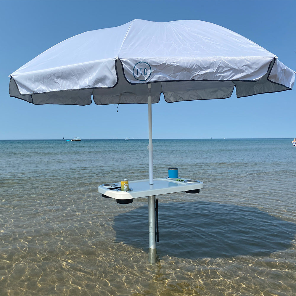 Non-Lit Party Table with Sand Bar Leg and Umbrella