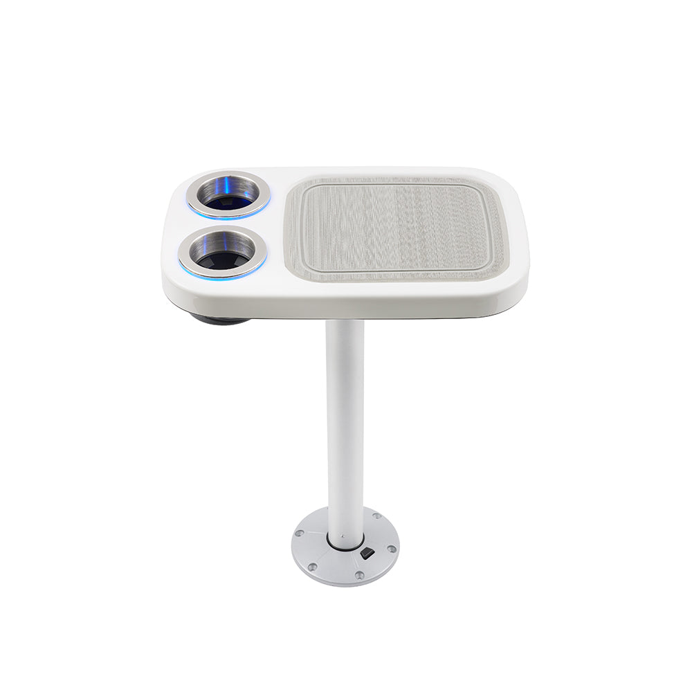 Glossy White - Battery Powered LED Lit Cocktail Boat Table w/ Center Foam Mat