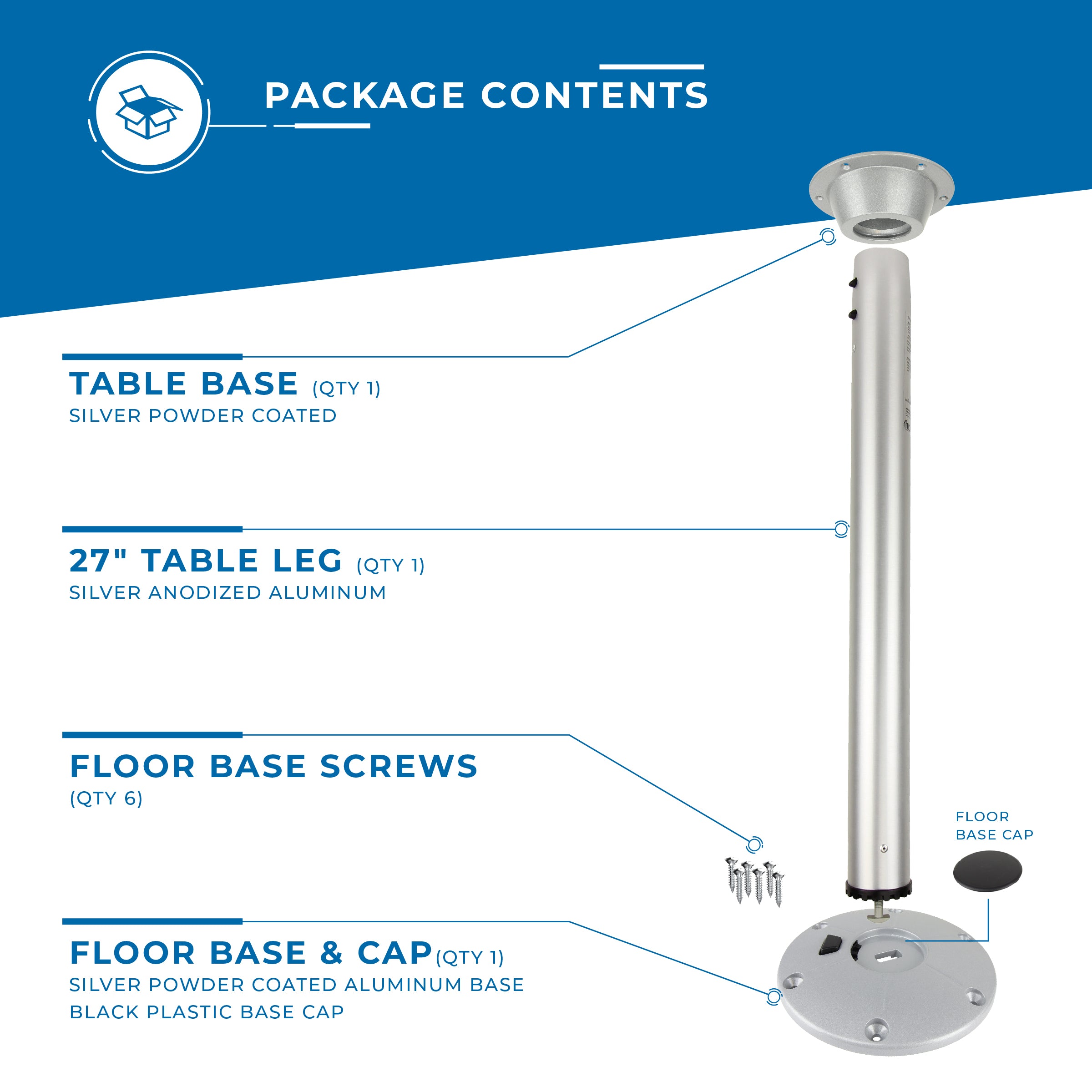 27" Cypress™ Boat & RV Table Leg Kit - CATL-S327-U-SR | ITC SHOP NOW