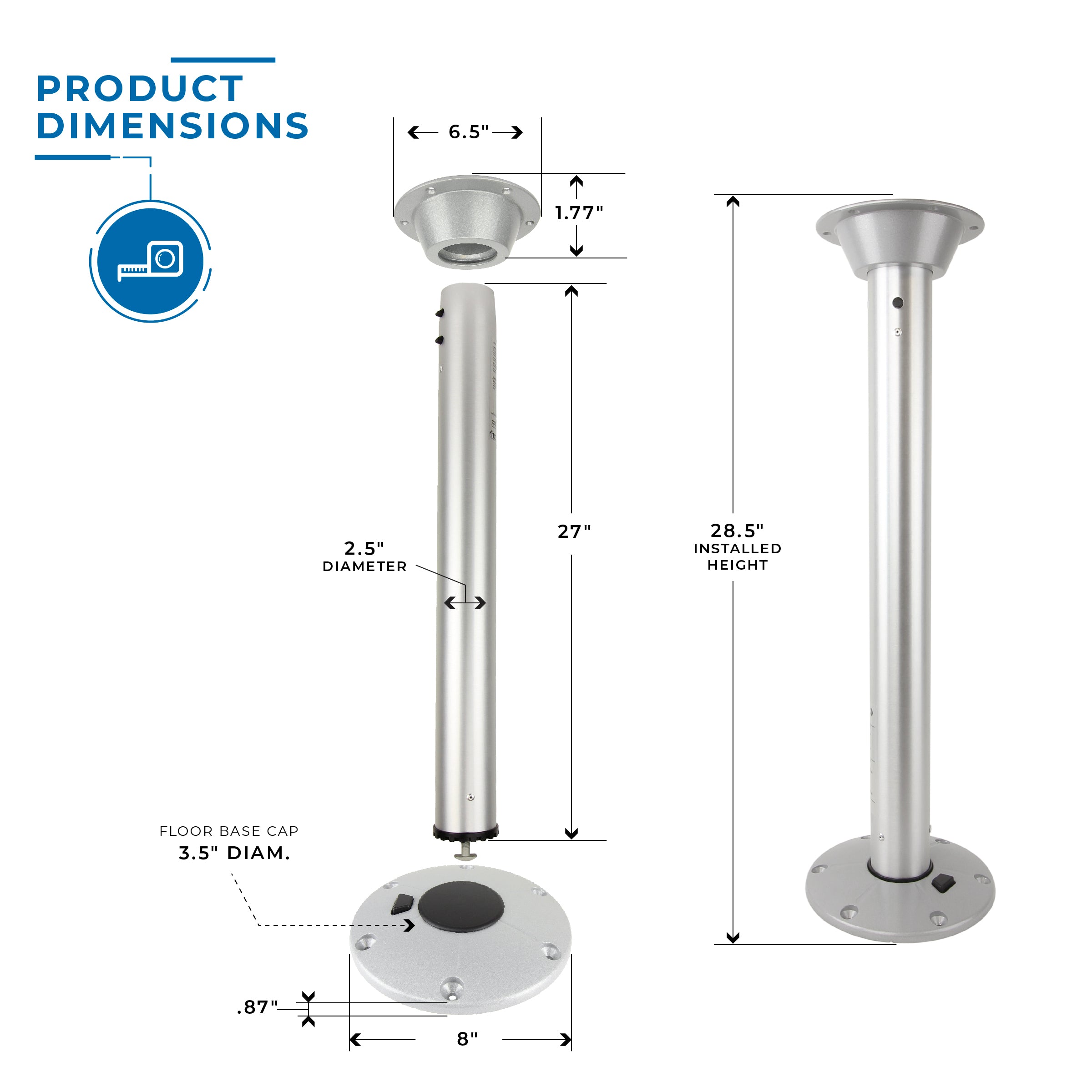 27" Cypress™ Boat & RV Table Leg Kit - CATL-S327-U-SR | ITC SHOP NOW