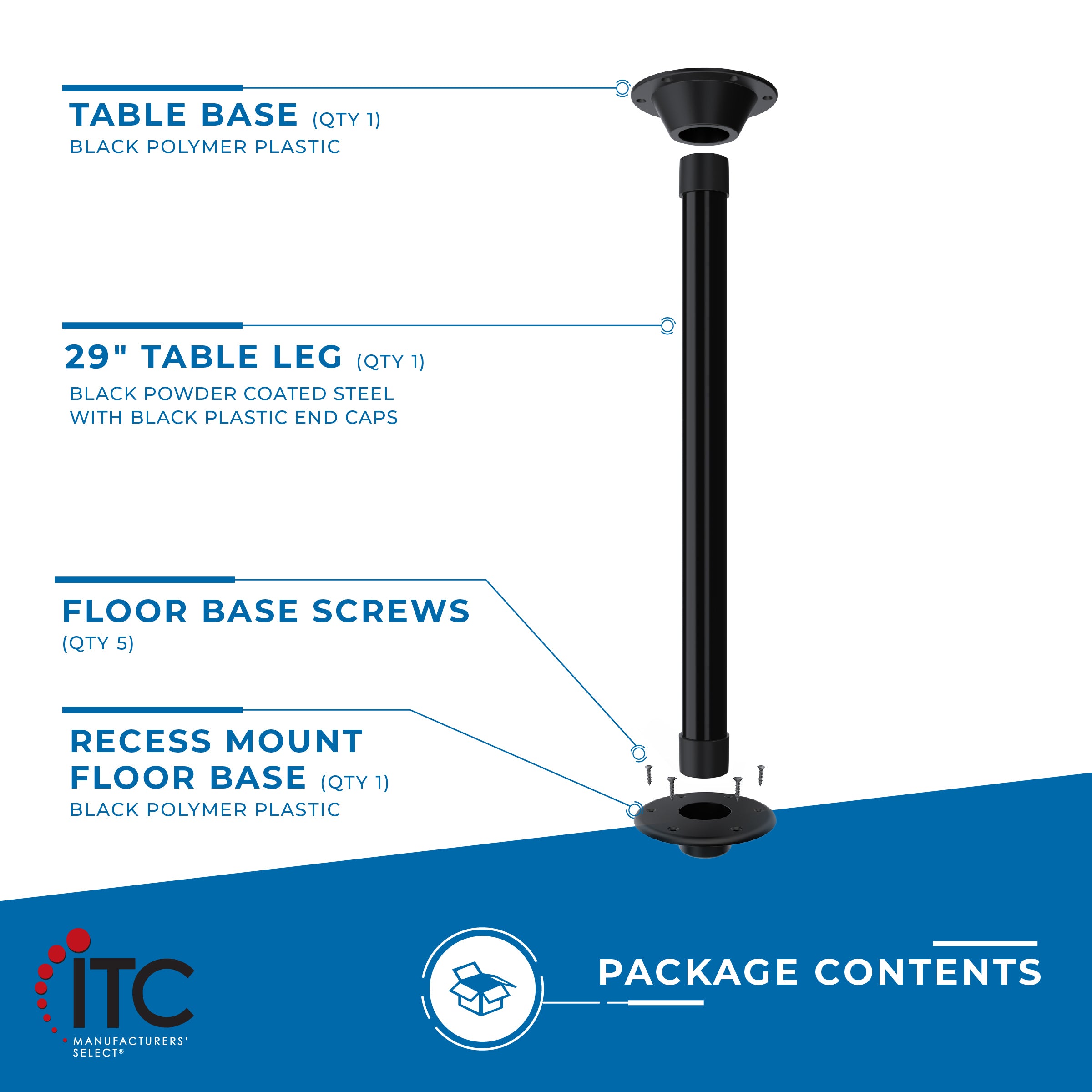 Surfit™ Table Leg Kit - Recessed Mount - Single Pack - 29" - ITC SHOP NOW
