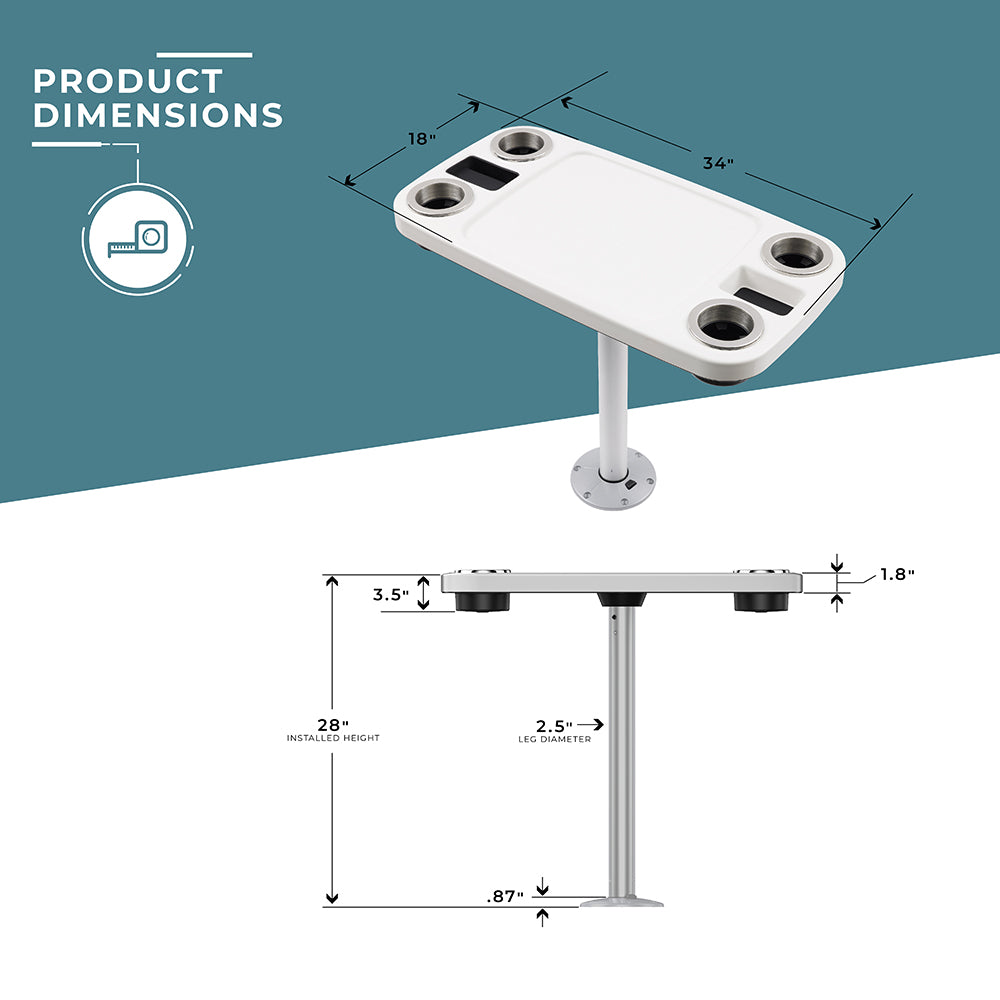Glossy White - Battery Powered LED Boat Table Systems - ITC SHOP NOW
